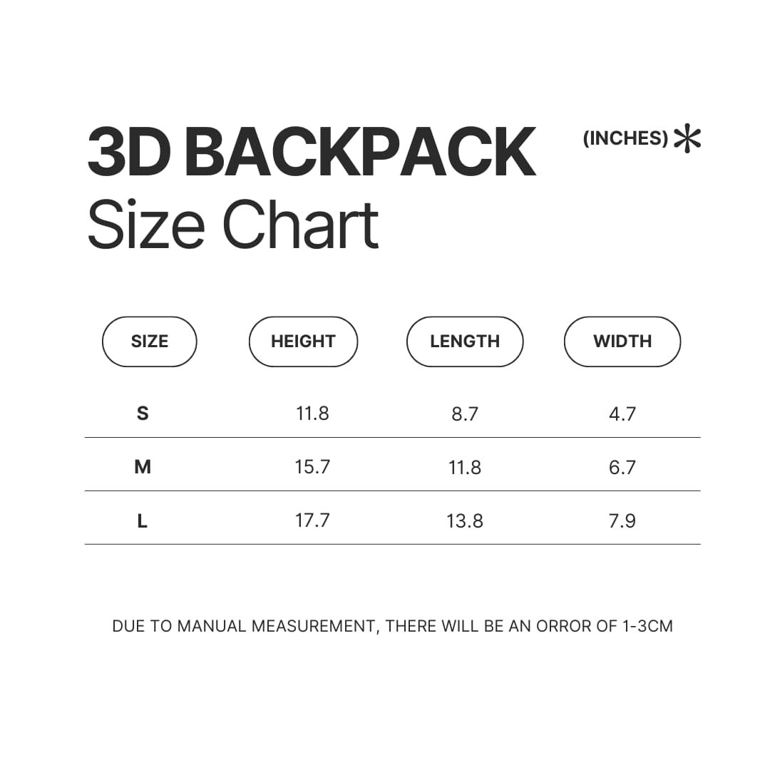 3D Backpack Size Chart - Sleep Token Store