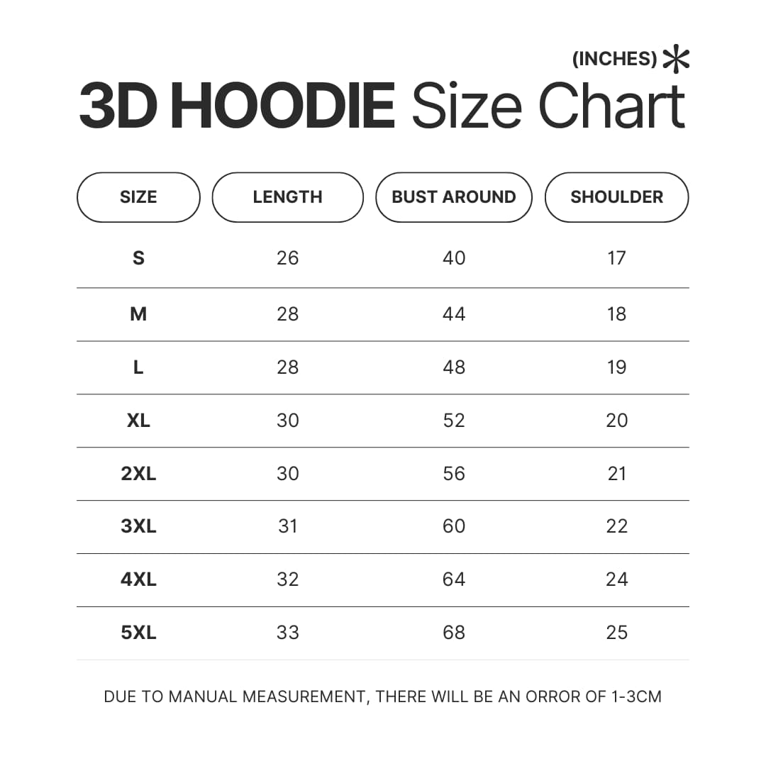 3D Hoodie Size Chart - Sleep Token Store