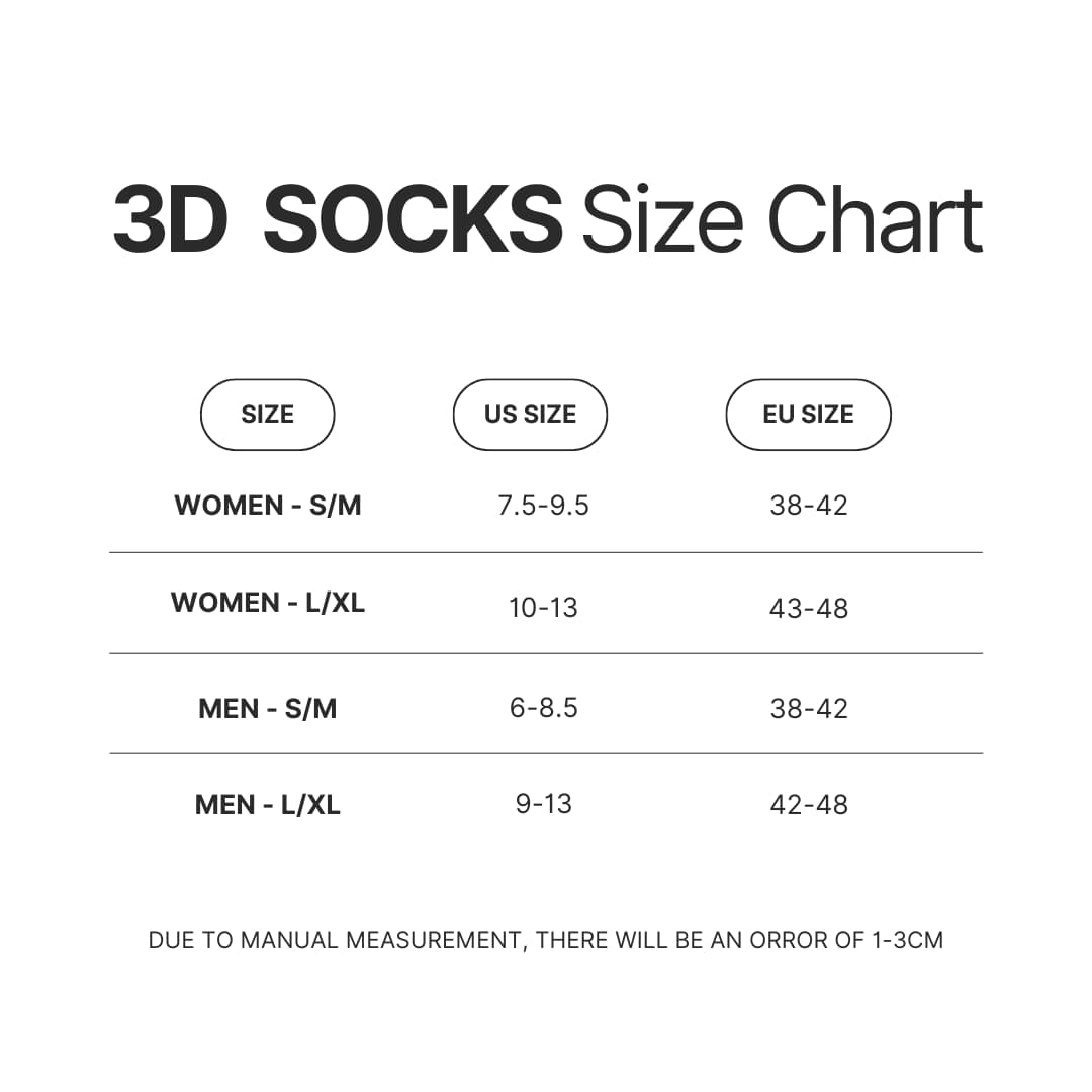 3D Socks Size Chart - Sleep Token Store