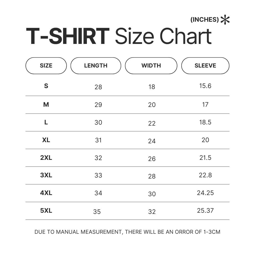 3D T shirt Size Chart - Sleep Token Store