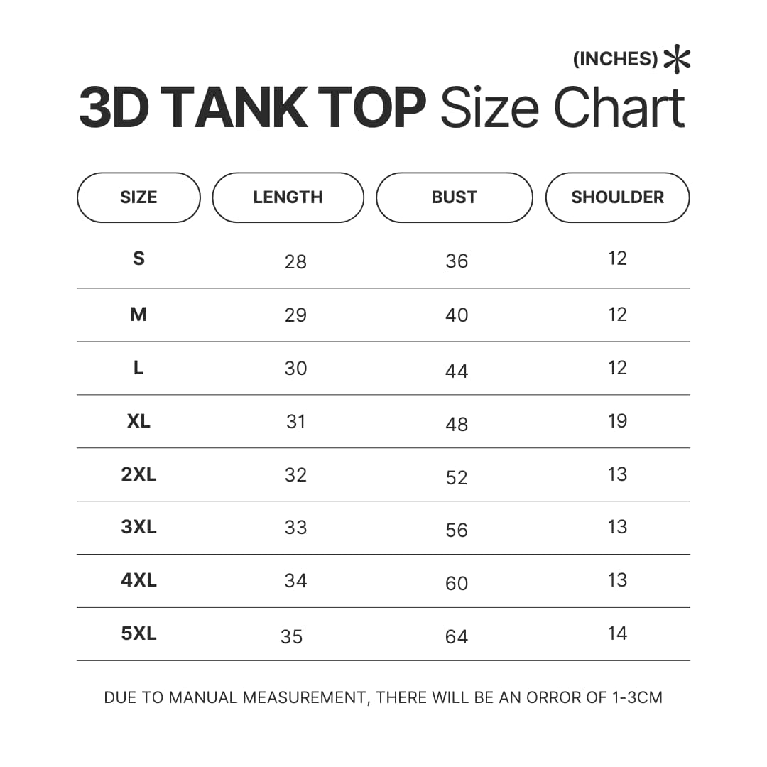 3D Tank Top Size Chart - Sleep Token Store