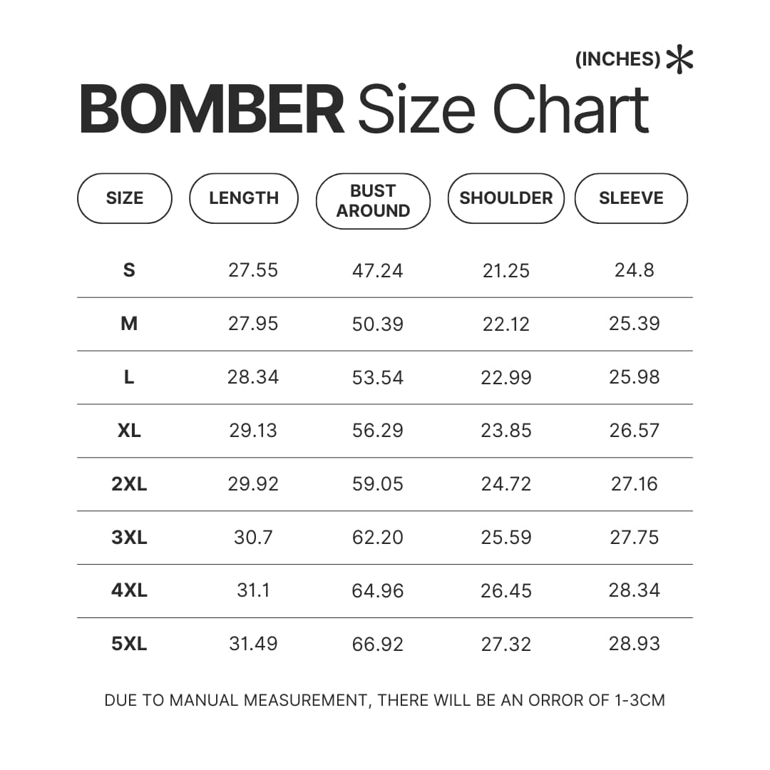 Bomber Size Chart - Sleep Token Store