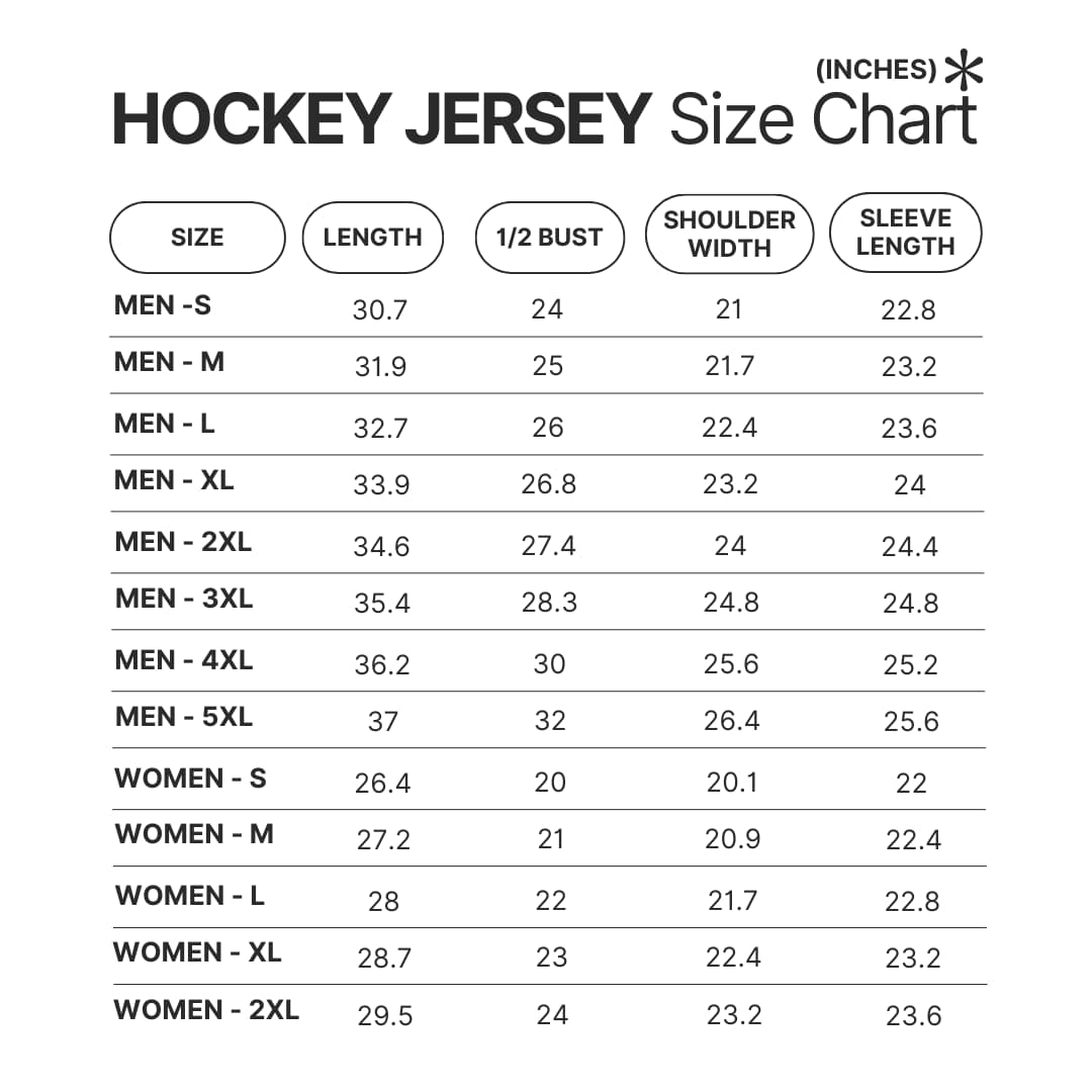 Hockey Jersey Size Chart - Sleep Token Store