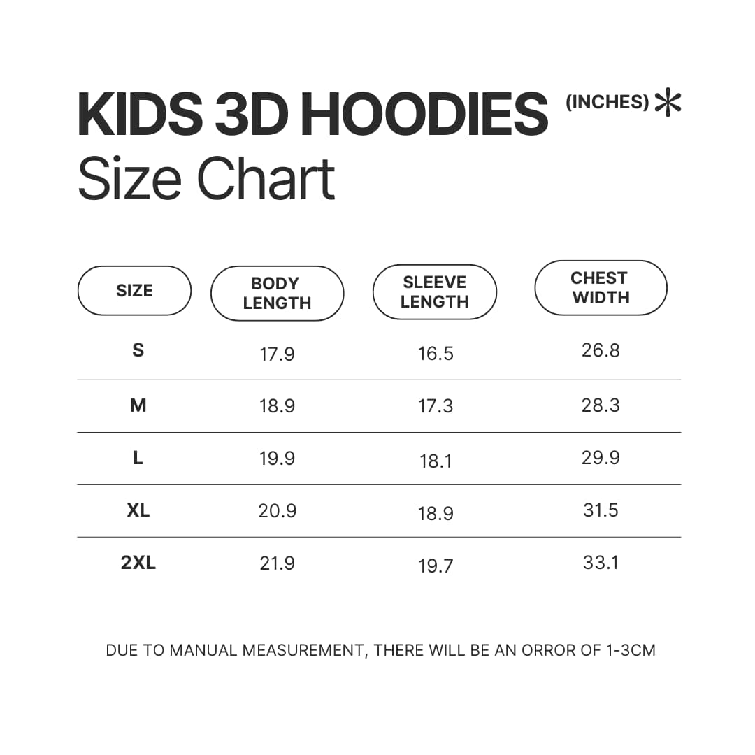 Kids 3D Hoodie Size Chart - Sleep Token Store