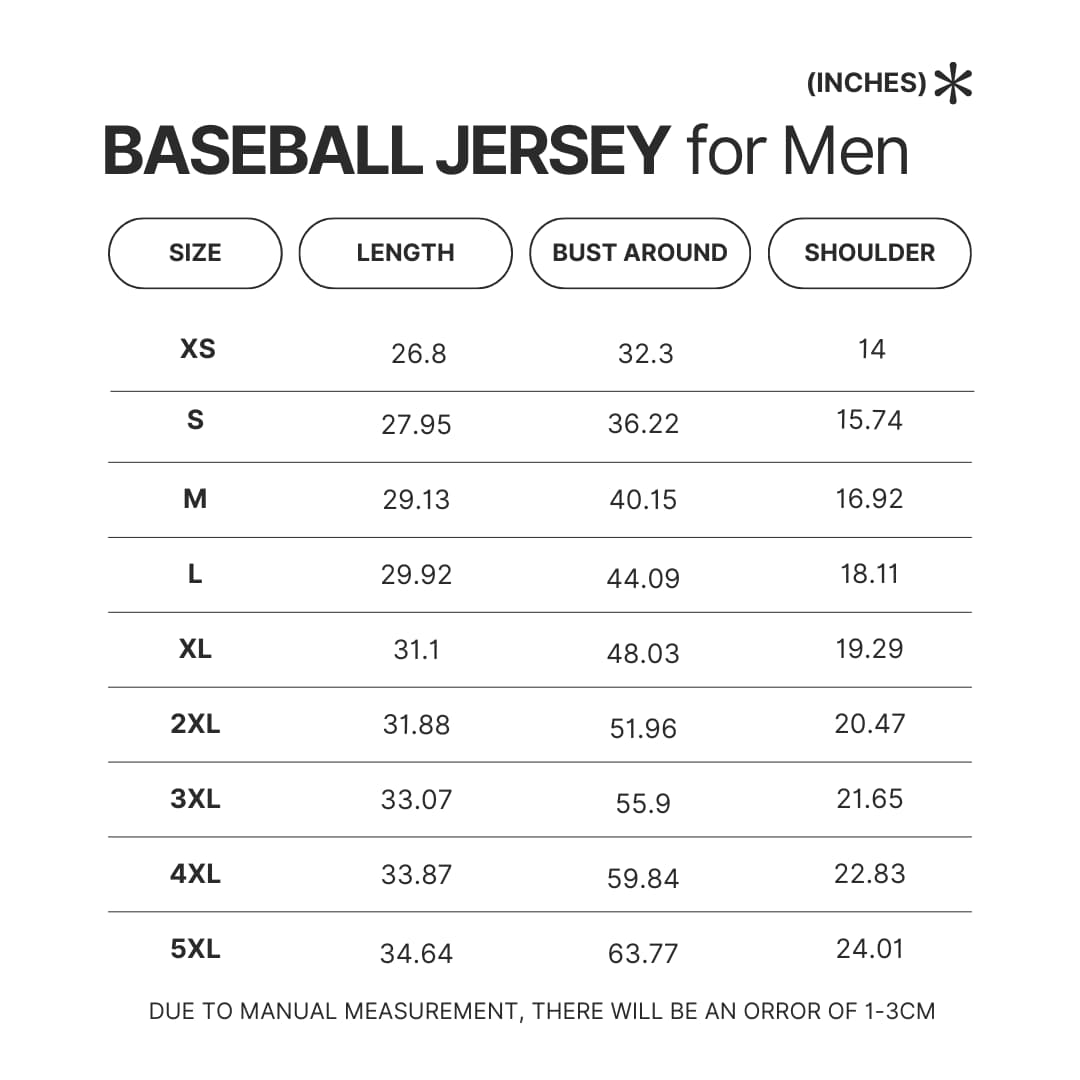 Men Baseball Jersey Size Chart - Sleep Token Store