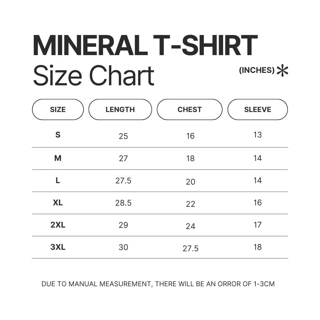 Mineral Wash T shirt Size Chart - Sleep Token Store