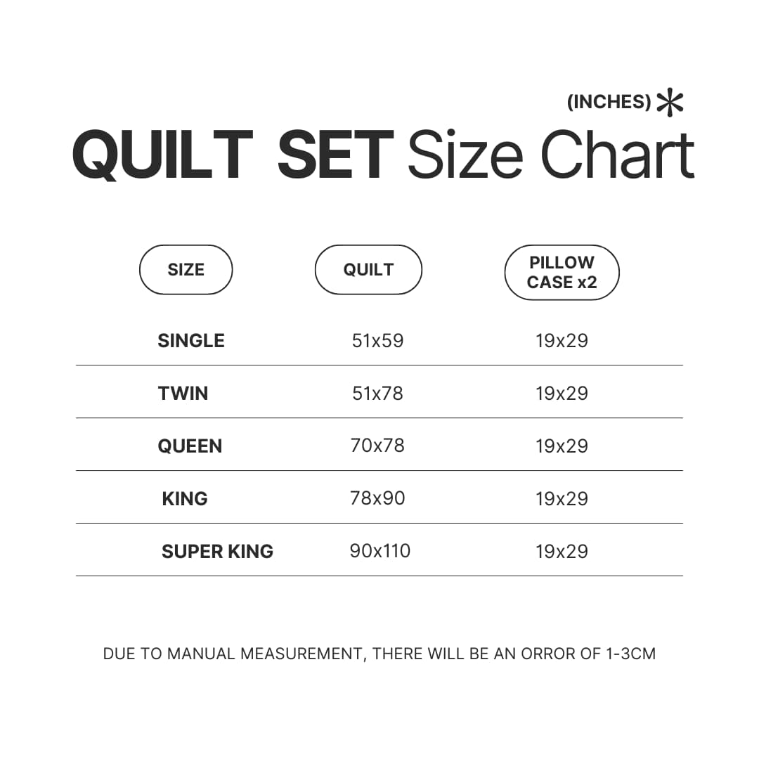 Quilt Set Size Chart - Sleep Token Store