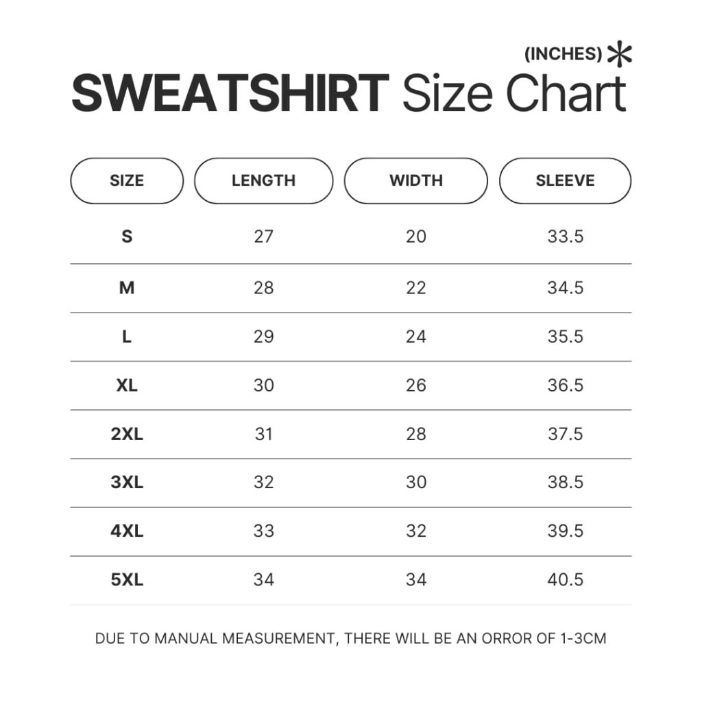 Sweatshirt Size Chart 1 - Sleep Token Store